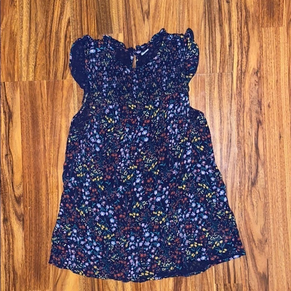 Old Navy Blue High Neck Floral Blouse Womens Size XS